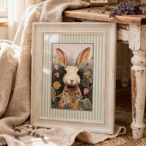 Cottagecore Strawberry Meadow Bunny Framed Art